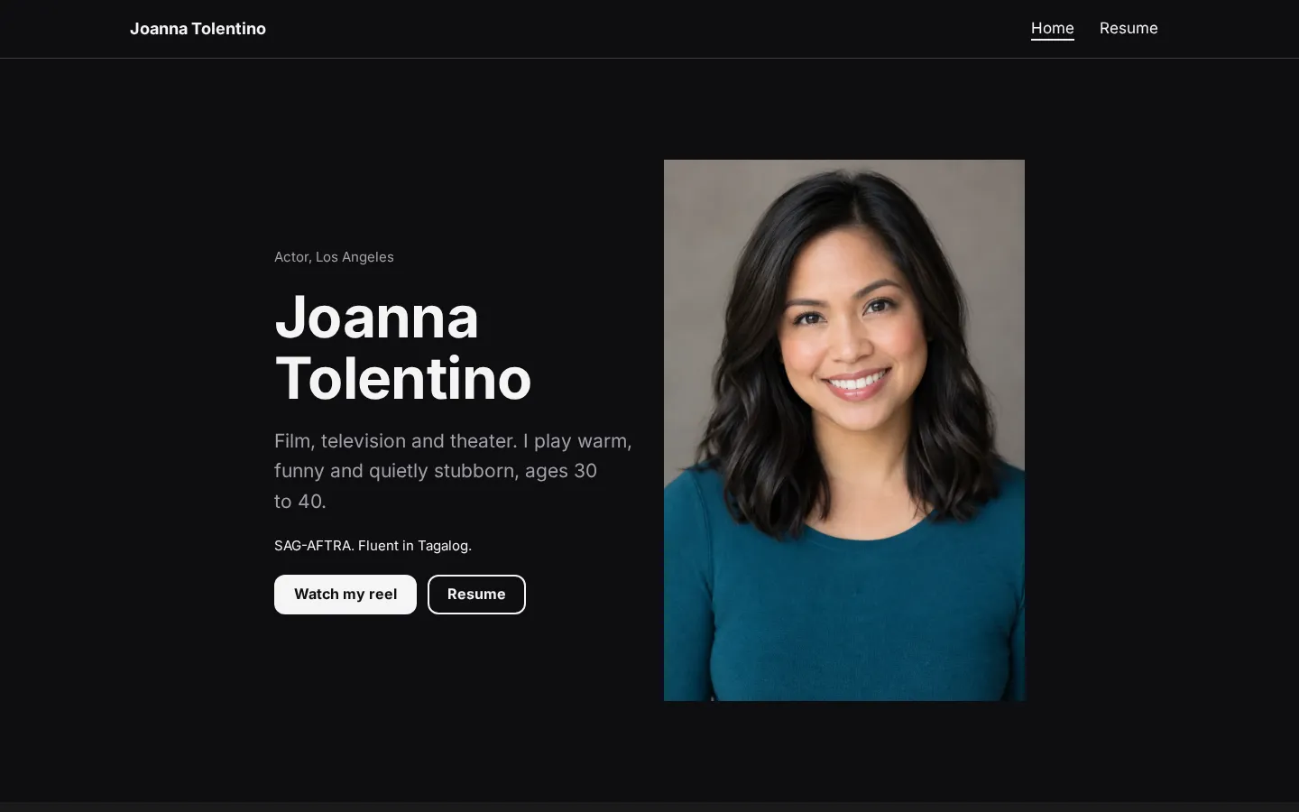 The actor website template on a desktop screen