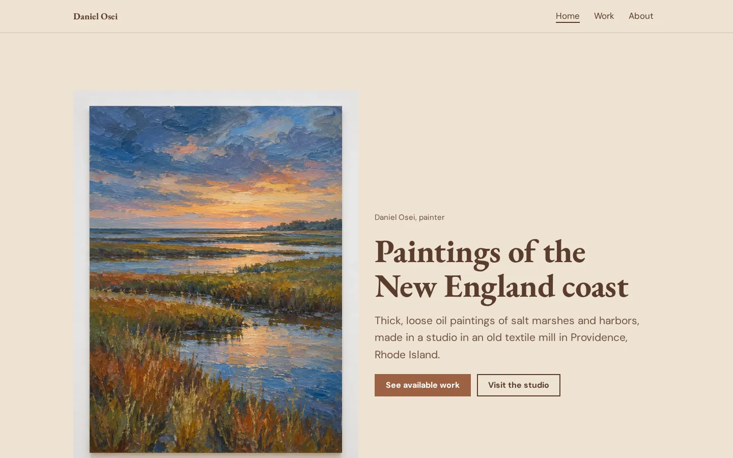 The artist website template on a desktop screen