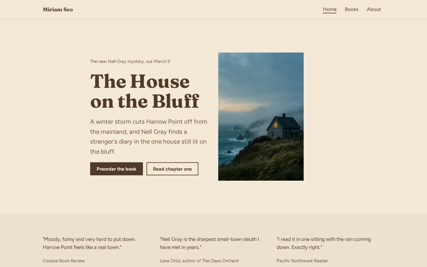 The author website template on a desktop screen