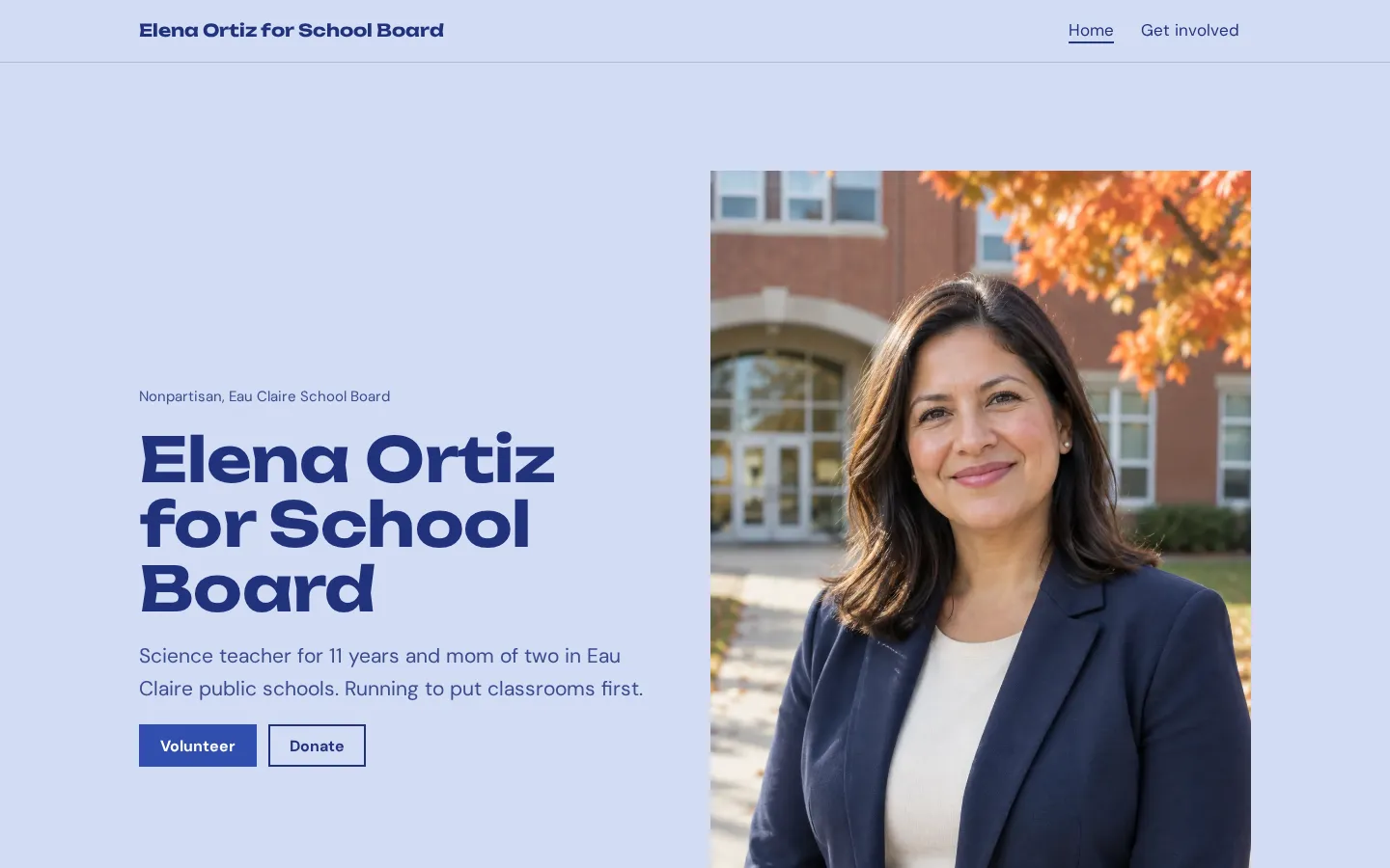 The political campaign website template on a desktop screen