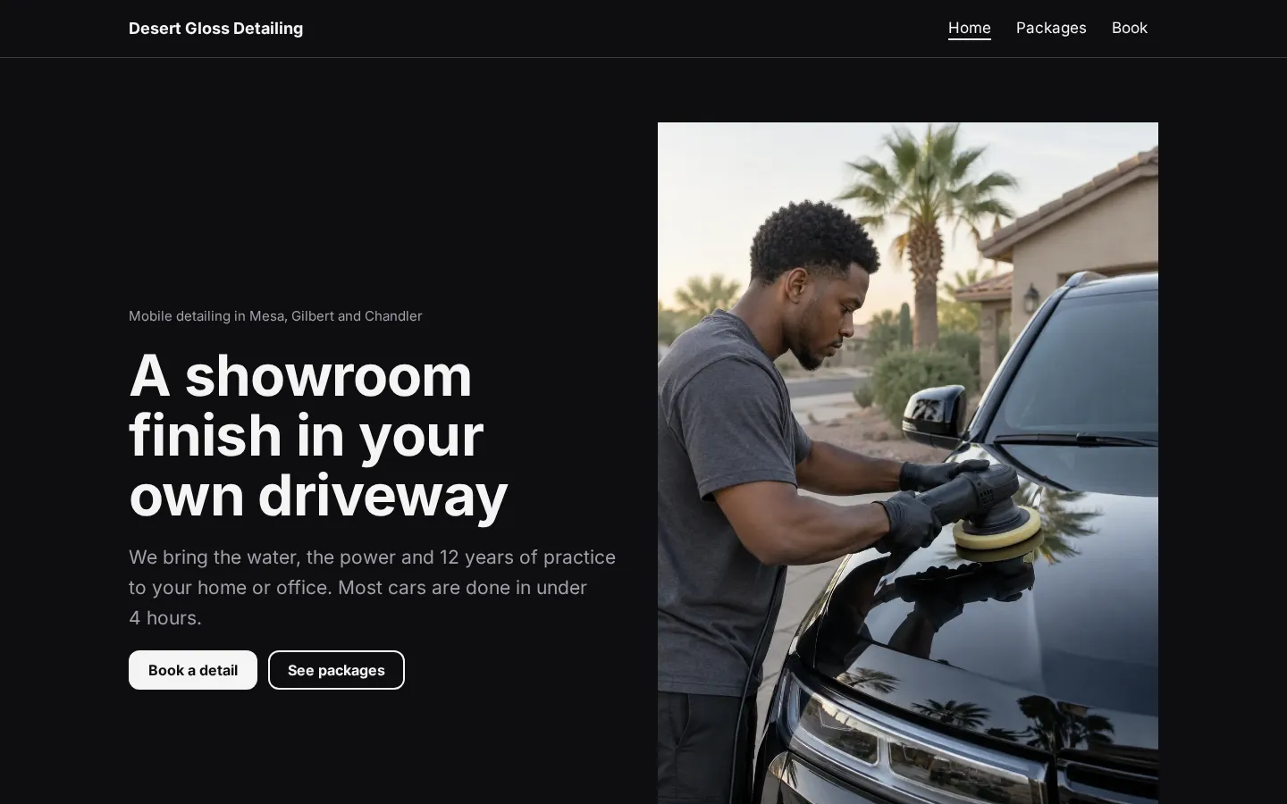 The car detailing website template on a desktop screen