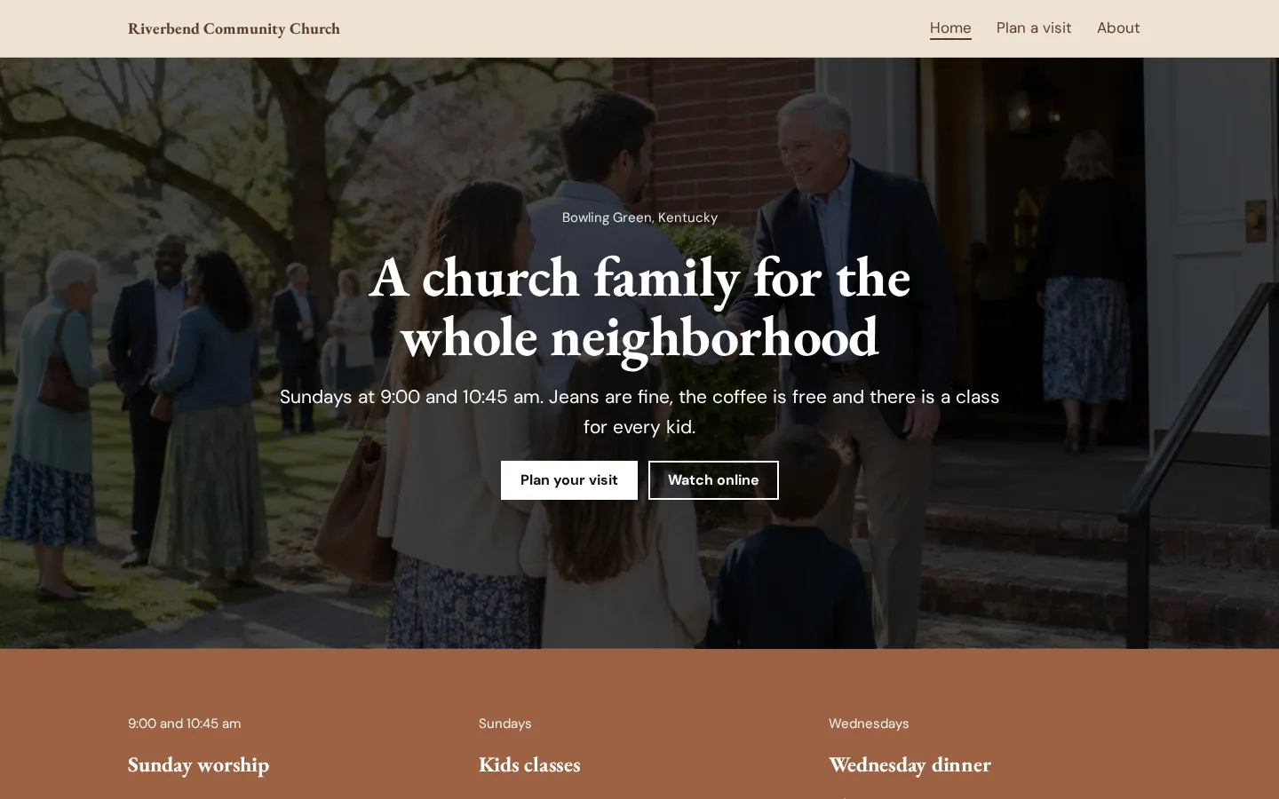 The church website template on a desktop screen