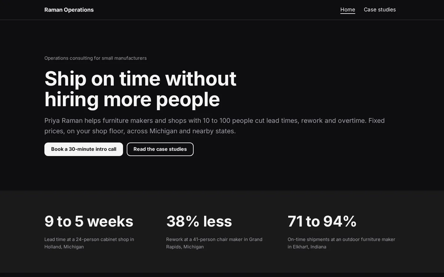 The consulting website template on a desktop screen