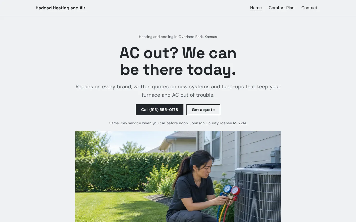 The HVAC website template on a desktop screen