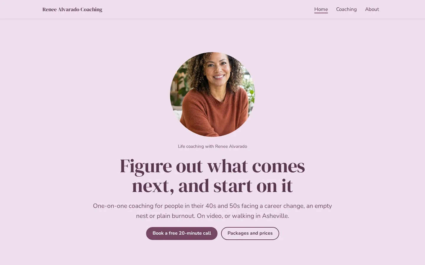 The life coach website template on a desktop screen
