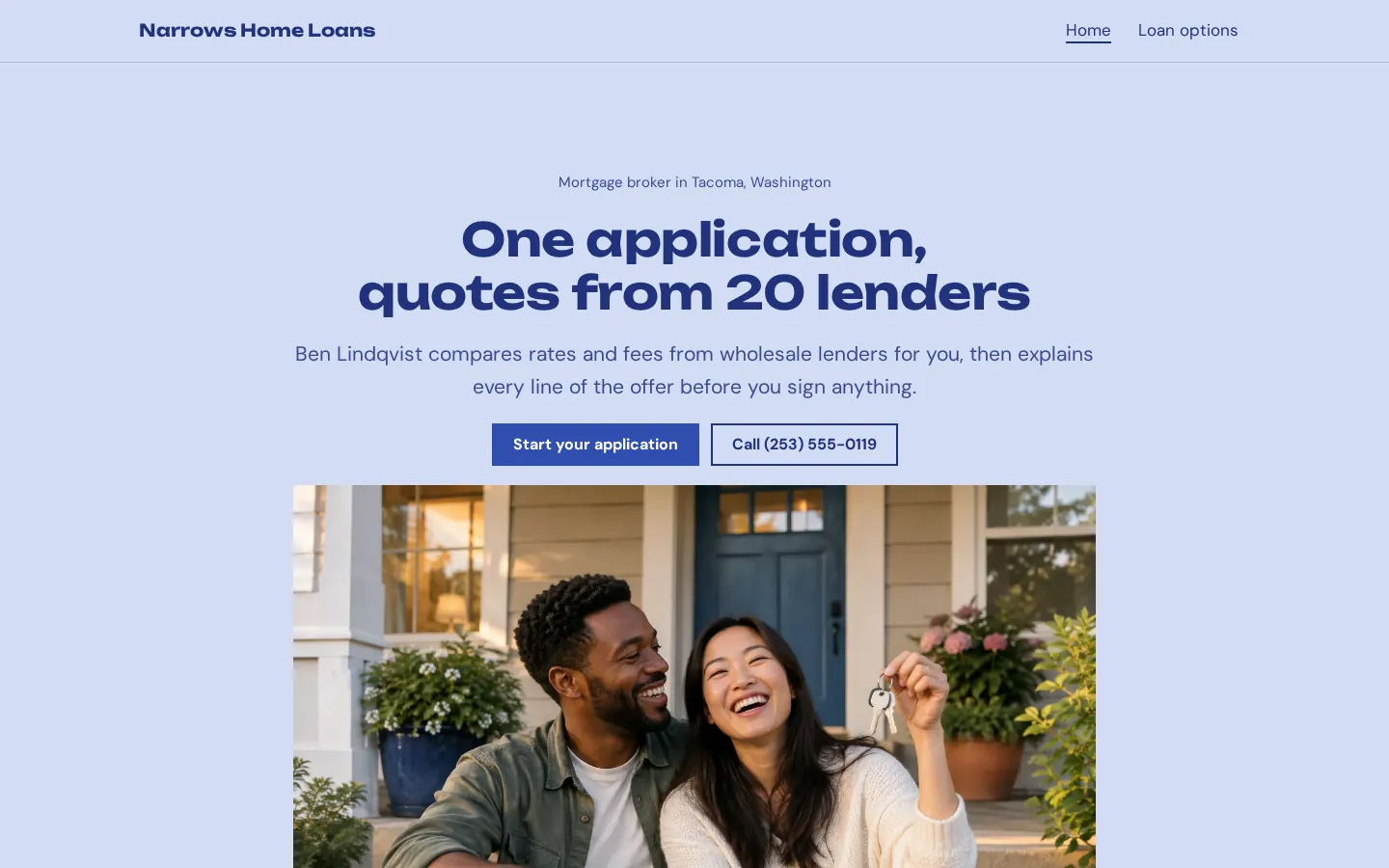 The mortgage website template on a desktop screen