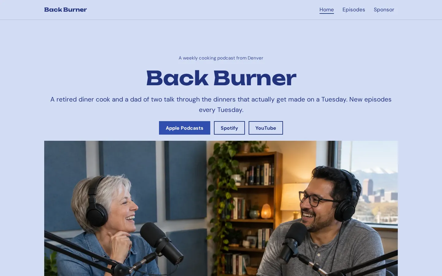 The podcast website template on a desktop screen