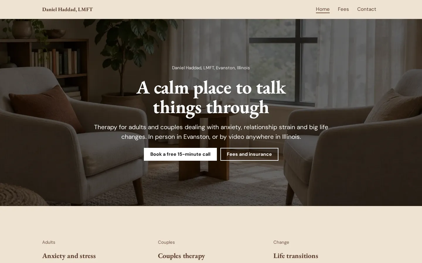 The therapist website template on a desktop screen