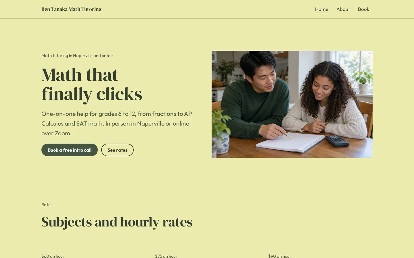 The tutor website template on a desktop screen